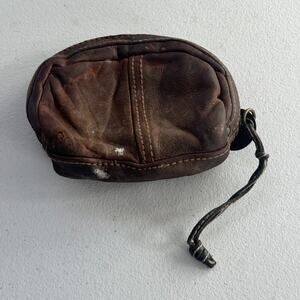 Tough Military Surplus Small Distressed Brown Leather Pouch Coin Purse Vintage
